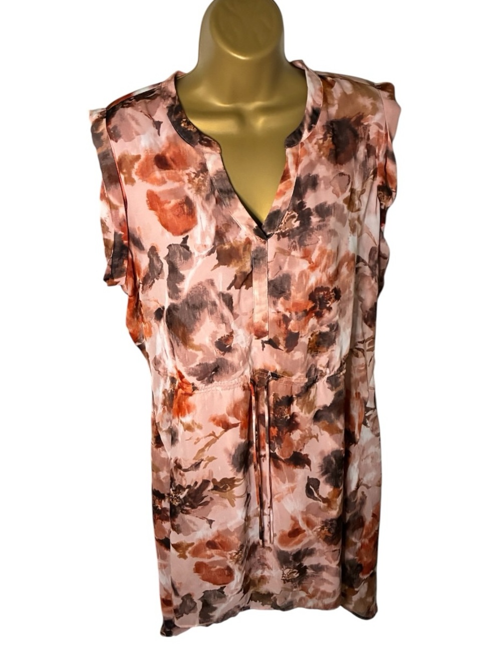 Simply Vera Vera Wang Floral Summer Dress Cuff Sleeve Tie Waist Pink PL